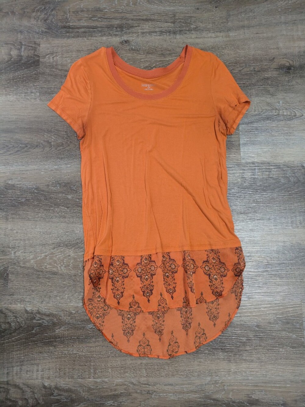 Merona Orange Short Sleeve Tunic Top with Printed Hem